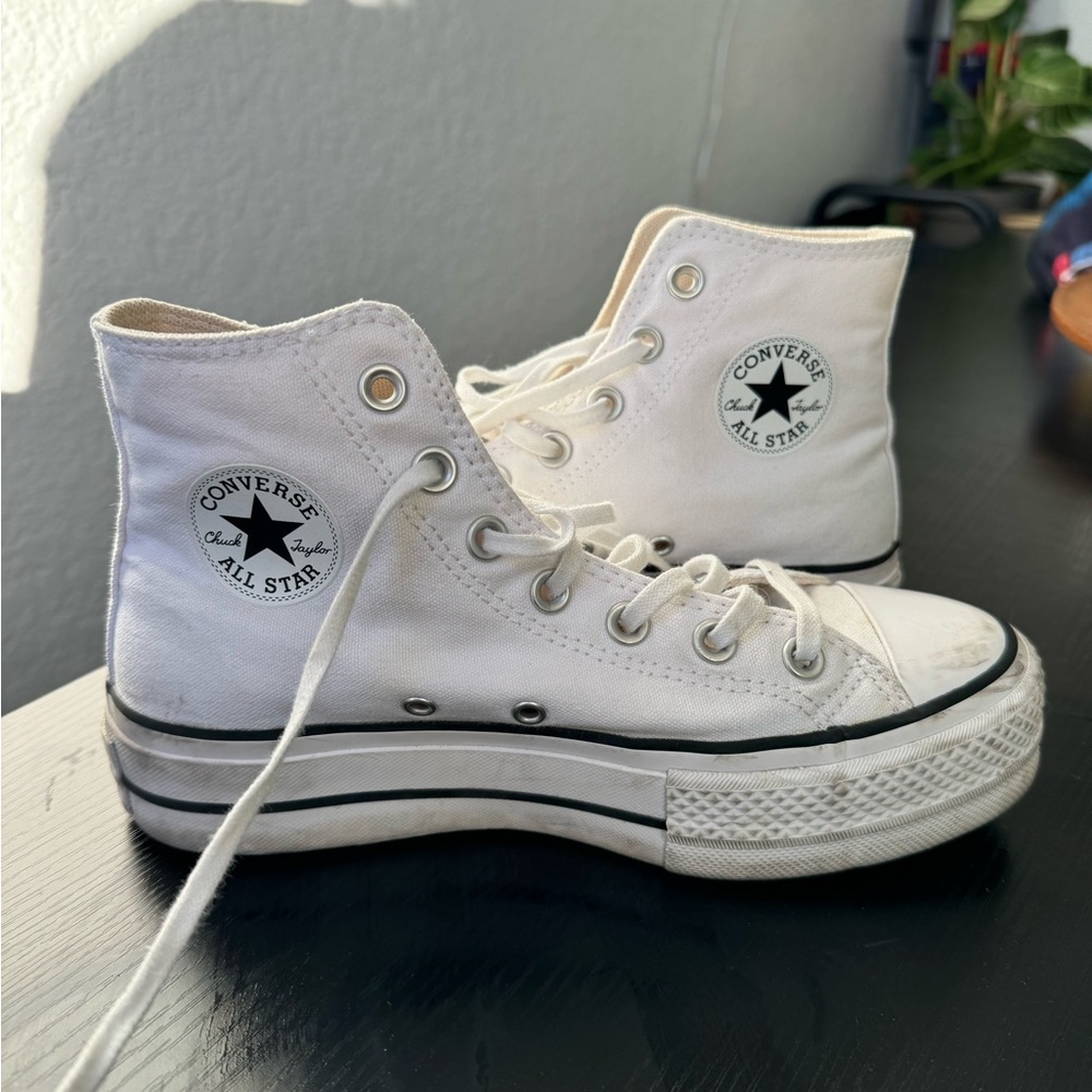 White high top platform converse